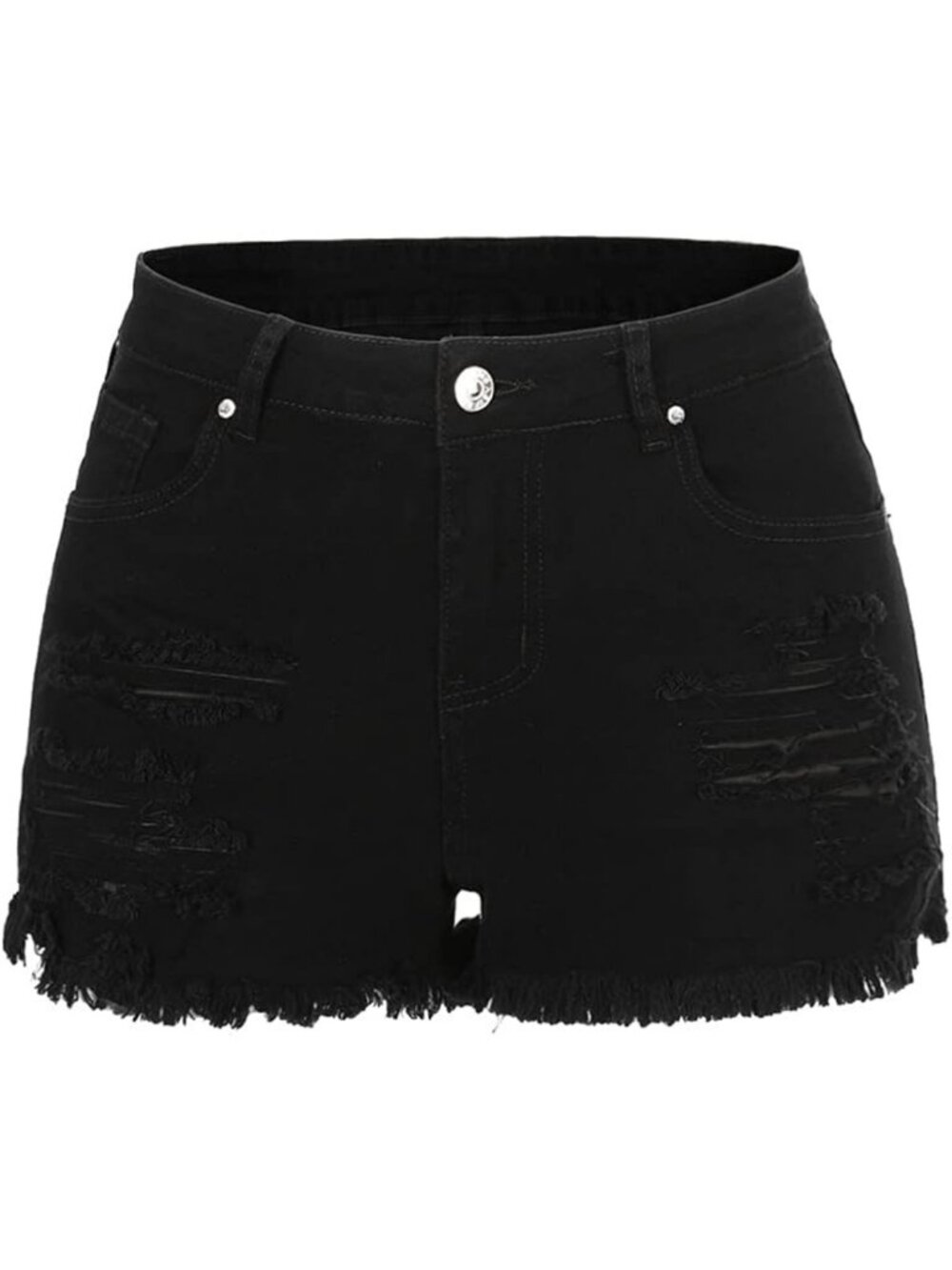 Mid Rise Ripped Stretchy Denim Shorts for Women | Casual Frayed Hem Jean Shorts